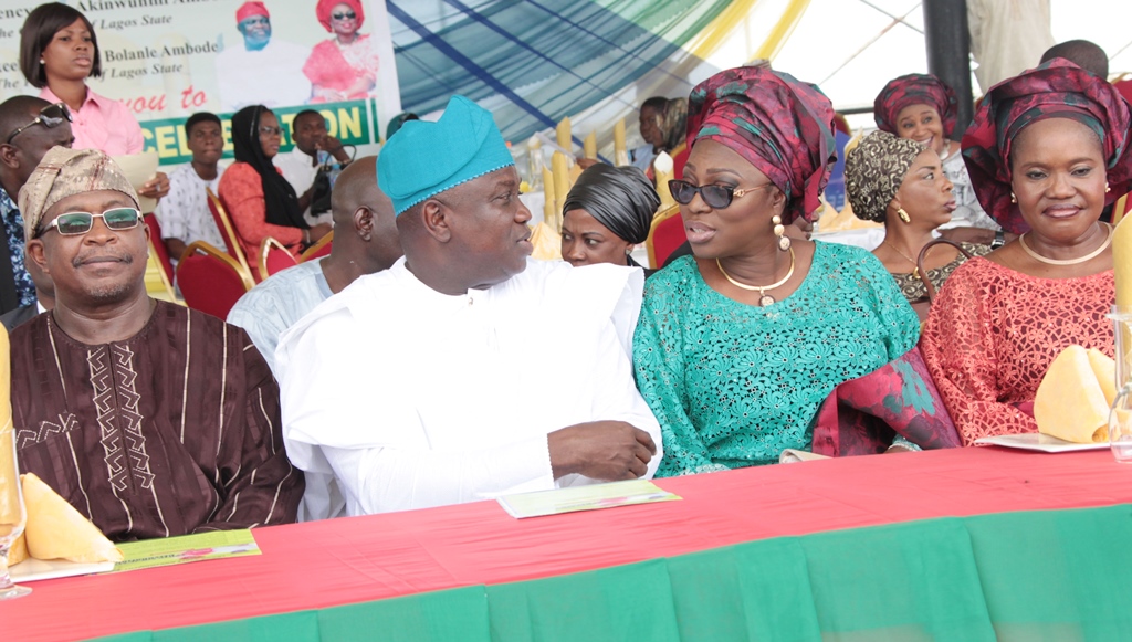Lagos State Governor, Mr. Akinwunmi Ambode (2nd left), his wife, Bolanle (2nd right), Head of Service, Mrs. Folasade Jaji (right) and  her husband, Mr. Abiodun Jaji (left) during 2015/1436AH Eid-el-Fitri celebration organized by the Ministry of Home Affairs at the Lagos House, Ikeja, on Friday, July 17, 2015.