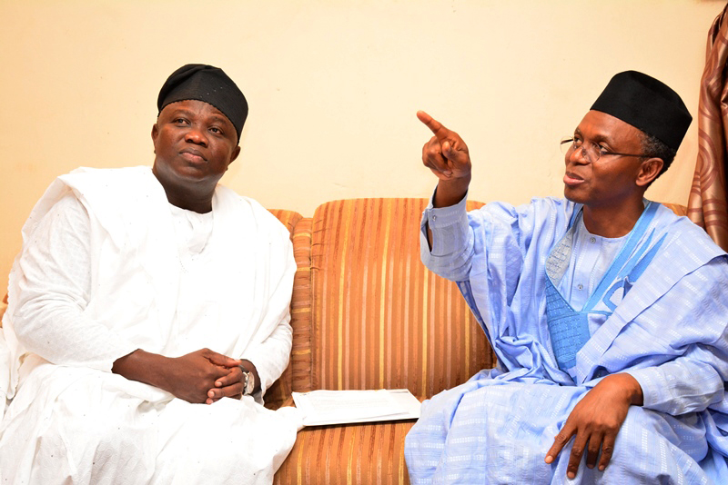 Lagos State Governor, Mr. Akinwunmi Ambode (left) with his Kaduna State counterpart, Mallam Nasir El Rufai (middle) and widow of Late Yahaya Hamza (right) during the Governor’s condolence visit to Gov. El Rufai on his Father’s demise in Kaduna, on Thursday, August 27, 2015.