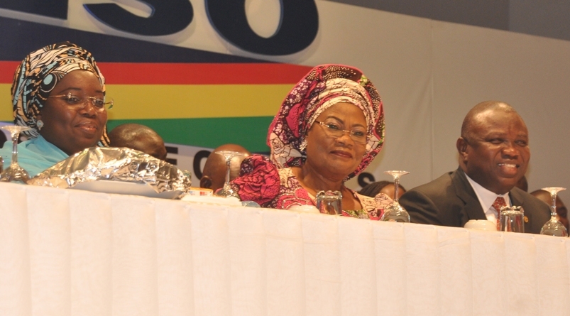 L-R: Lagos State Deputy Governor, Dr. (Mrs.) Oluranti Adebule, Osun State Deputy Governor, Mrs. Titi-Laoye Tomori and Lagos State Governor, Mr. Akinwunmi Ambode during the closing ceremony of the National Women Conference 2015 with the theme: Relevance in Economic Turbulence, organized by COWLSO, at the Convention Centre, Eko Hotels & Suite on Friday, September 18, 2015.