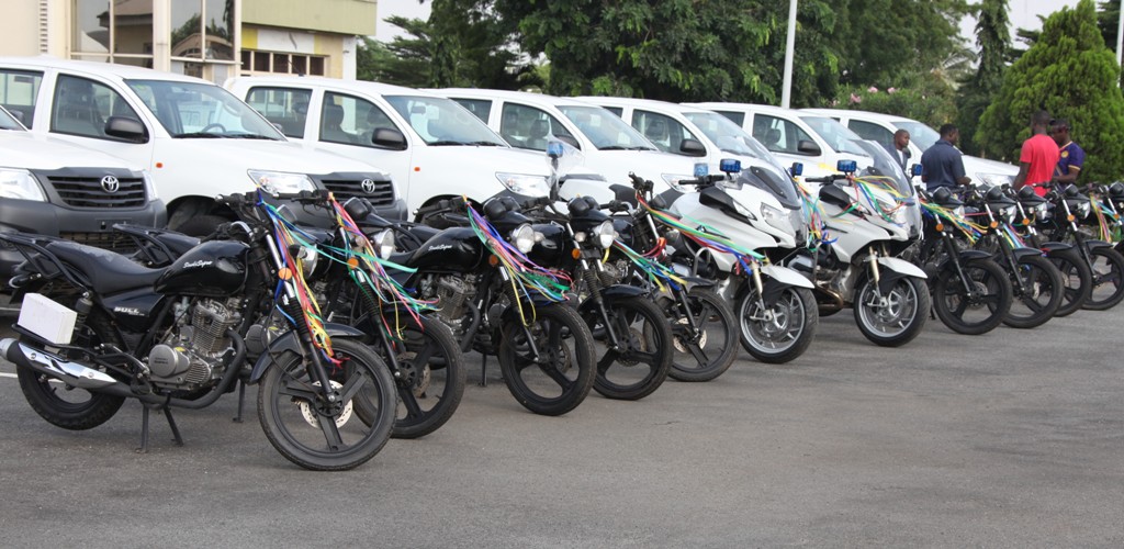 ross section of the 10 Patrol Vehicles and 15 motorbikes handed over by the Lagos State Government to the State Police, at the Lagos House, Ikeja, on Monday, August 31, 2015.