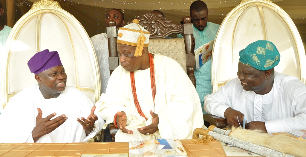 Lagos State Governor, Mr. Akinwunmi Ambode, the Oba of Epe Land, Arolugbade Elepe II, Oba Kamorudeen Ishola Animashaun and Chairman of the Occasion, Mr. Olalekan Adebiyi during the Ojude Oba Epe 2015 Celebration, at the Epe Recreation Ground, Epe, on Saturday, September 26, 2015.