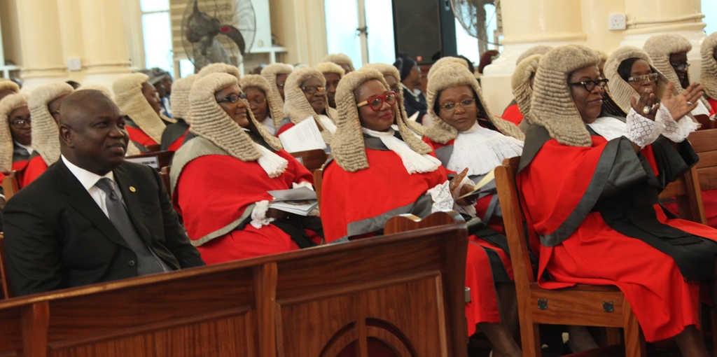 Lagos State Governor, Mr. Akinwunmi Ambode (left) with the State Chief Judge, Justice Olufunmilayo Atilade (right) and other Judges in the State, during the 2015/2016 Legal Year Service at the Cathedral Church of Christ, Marina, on Monday, September 28, 2015.
