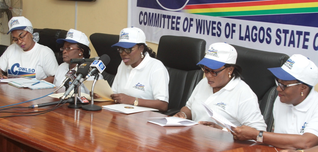 Wife of Lagos State Governor & the Chairman, Committee of Wives of Lagos State Officials (COWLSO), Mrs. Bolanle Ambode (middle), fielding questions from the press, the Publicity Secretary, National Women Conference (NWC), Mrs. Oladunni Ogunbamiro (left) and Wife of the State Chairman, APC, Mrs. Adetoun Ajomale (right) during a press briefing on the upcoming 2015 National Women Conference, at the Bagauda Kaltho Press Centre, the Secretariat, Alausa, Ikeja, on Thursday, September 03, 2015.