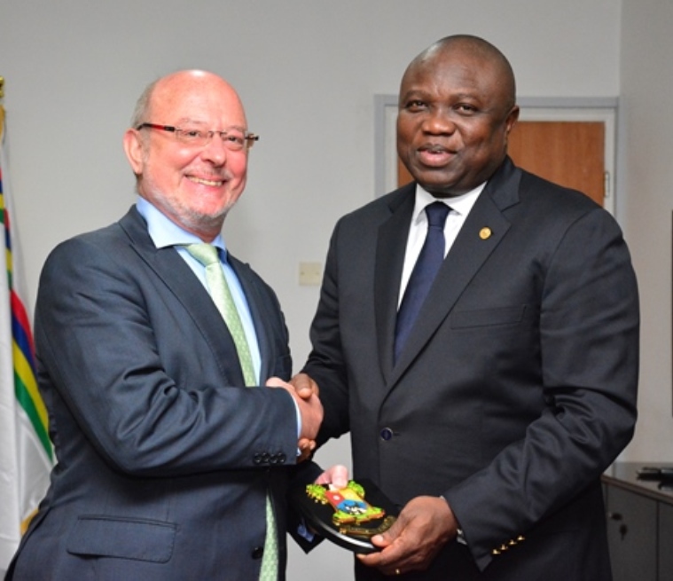 Lagos State Governor, Mr. Akinwunmi Ambode (right) with the Ambassador of Belgium to Nigeria, Mr. Stephane De Loecker during his courtesy visit to the Governor in his office at the Lagos House, Ikeja, on Monday, September 21, 2015. 