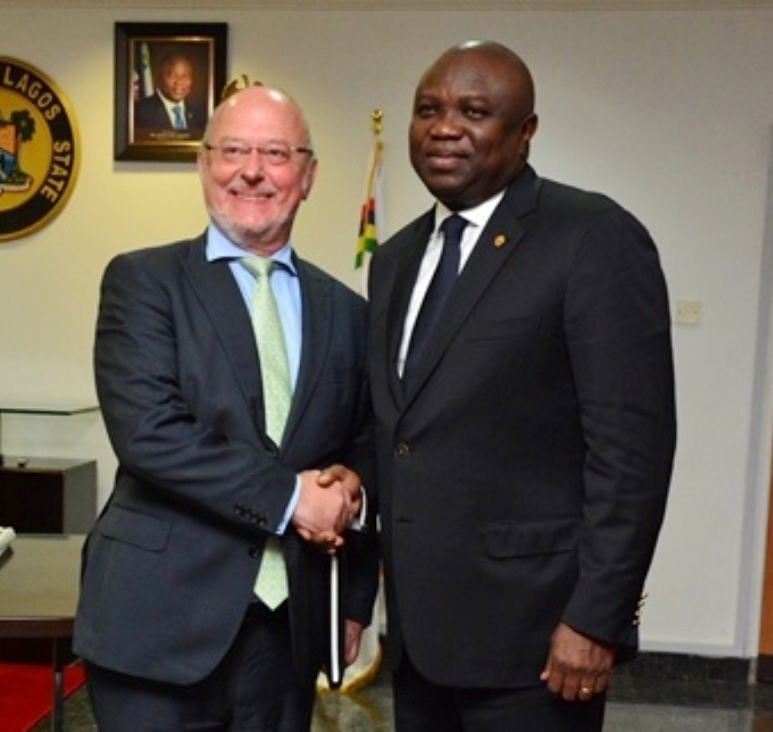 Lagos State Governor, Mr. Akinwunmi Ambode (right) with the Ambassador of Belgium to Nigeria, Mr. Stephane De Loecker during his courtesy visit to the Governor in his office at the Lagos House, Ikeja, on Monday, September 21, 2015. 