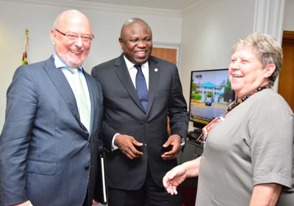 Lagos State Governor, Mr. Akinwunmi Ambode (middle) with the Ambassador of Belgium to Nigeria, Mr. Stephane De Loecker (left) and his wife during their courtesy visit to the Governor in his office at the Lagos House, Ikeja, on Monday, September 21, 2015.