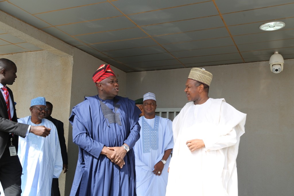 Lagos State Governor, Mr. Akinwunmi Ambode (left), with Kebbi State Governor, Alhaji Atiku Bagudu (right) and member of the Kebbi State Executive Council, Abubakar Imam (middle) during a meeting on the Lagos Kebbi Agricultural Development Partnership at the Government House, Birnin Kebbi, Kebbi State on Saturday, June 4, 2016.