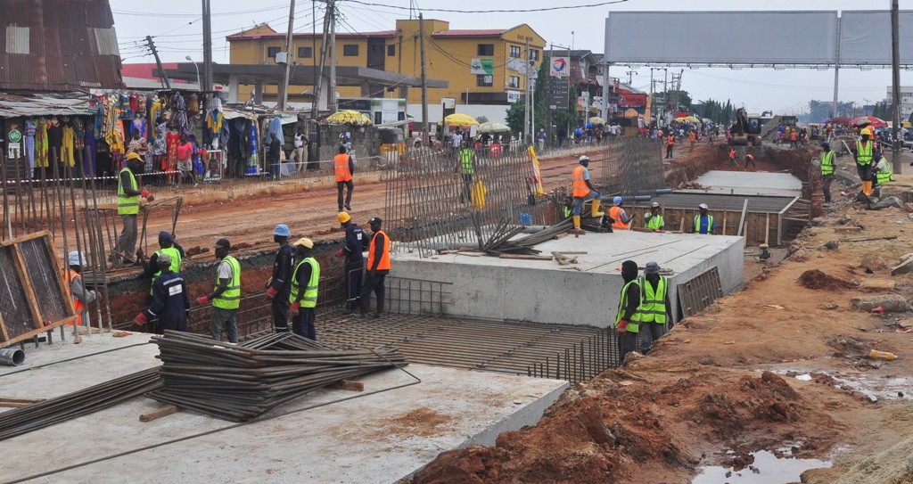 Work in progressat the on-going construction of Fly Over at Abule Egba, Lagos-Abeokuta Expressway by Lagos State Government on Friday, June 17, 2016. 