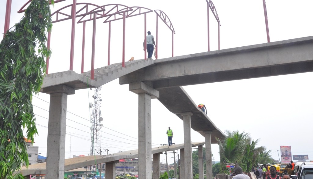 Construction of a Pedestrian Bridge nearing completion at Berger bus stop along Lagos-Ibadan Expressway, by the Lagos State Government, on Friday, June 17, 2016.