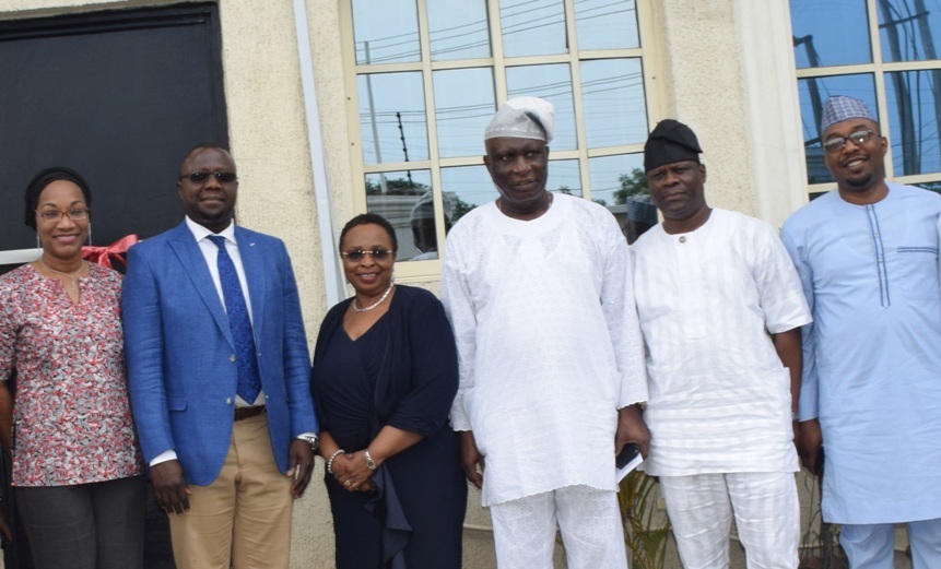 L-R: Director, La Roche Leadership Foundation, Mrs. Marina Osoba; Special Adviser to the Lagos State Governor, Lagos Global, Prof. Ademola Abass; member, Board of Directors, La Roche Leadership Foundation, Mrs. Titi Anibaba; Chairman, Board of Directors of the Foundation, Justice Adesola Oguntade (rtd.); Senior Special Assistant to the Governor on Political Affairs, Engr. Adekunle Olayinka; Director, Legal Services, Lagos Internal Revenue Service (LIRS), Barr. Seyi Alade during the formal launching of La Roche Leadership Foundation at Gbagada, Lagos, on Saturday, June 11, 2016.