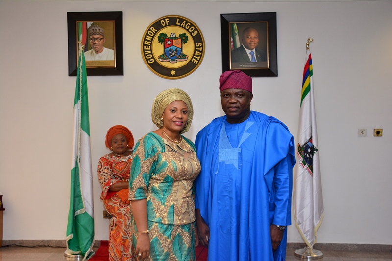 With Governor Akinwunmi Ambode in this picture is the Wife of Akwa Ibom State Governor, Her Excellency, Dcns. Martha Udom, during the courtesy visit by members of the Southern Governors' Wives' Forum, this morning at the Lagos House, Alausa, Ikeja.
