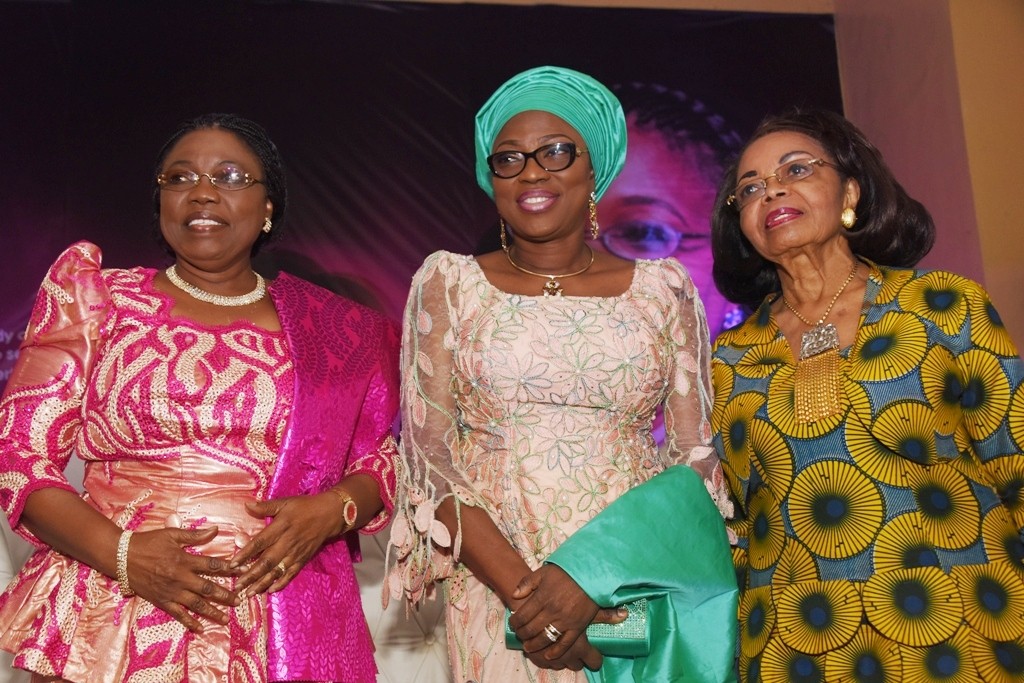 L-R: Celebrant, Dr. Ibironke Sodeinde; Wife of Lagos State Governor, Mrs. Bolanle Ambode; and the Yeye Oge of Lagos, Chief (Mrs.) Opral Benson during a special recognition of meritorious service in the Lagos State Civil Service for Dr. Sodeinde, at the Adeyemi Bero Auditorium, Alausa, Ikeja, on Tuesday, June 7, 2016.