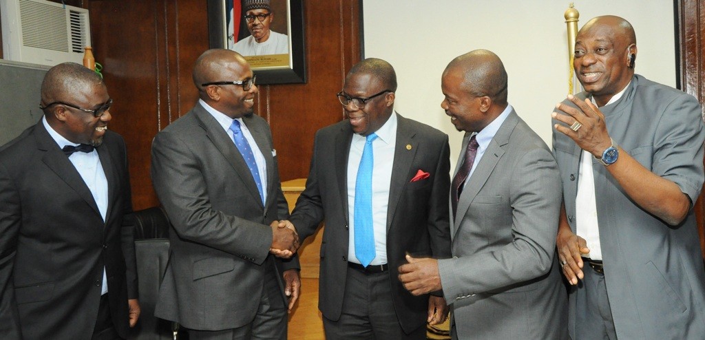 Attorney General & Commissioner for Justice, Mr. Adeniji Kazeem (middle), with Permanent Secretary, Lands Bureau, Mr. Bode Agoro (2nd left); Official of Lands Bureau, Mr. Olayinka Wasiu (left); Stand-in Chairman, Inter Ministerial Task Force on Land Grabbers in Lagos, Mr. Akinjide Bakare (2nd right)and Director, Enforcement & Advocacy, Ministry of the Environment, Dr. Afolabi Abiodun Tajudeen (right) during the inauguration of the Inter Ministerial Task Force on Land Grabbers at the Conference Room, Ministry of Justice, the Secretariat, Alausa, Ikeja, on Monday, June 27, 2016.