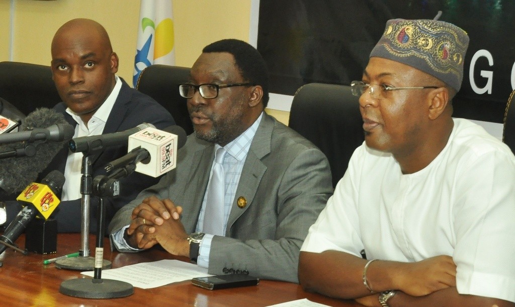 Commissioner for Information & Strategy, Mr. Steve Ayorinde (middle), flanked by Commissioner for Tourism, Art & Culture, Mr. Folorunsho Folarin-Coker (right) and Artiste Director, Toronto Film Festival, Mr. Cameron Bailey (left) during a press briefing on the Lagos participation in the 2016 International Film Festival at the Bagauda Kaltho Press Centre, Alausa, Ikeja, Lagos on Monday, June 27, 2016.