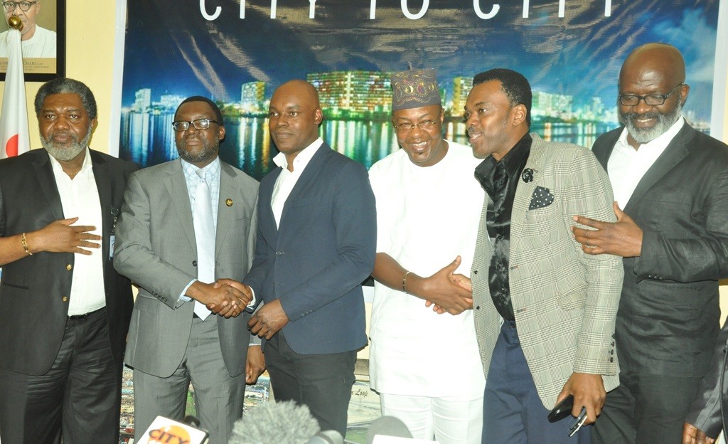 L-R: President Association of Movie in Nigeria, Mr. Ralph Nwadike; Commissioner for Information & Strategy, Mr. Steve Ayorinde; Artiste Director, Toronto Film Festival, Mr. Cameron Bailey; Commissioner for Tourism, Art & Culture, Mr. Folorunsho Folarin-Coker; CEO, New Nigeria Cinema Mr. Wale Ojo and Programmer, Toronto Film Festival, Mr. Keith Shiri (right) during a press briefing on the Lagos participation in the 2016 International Film Festival at the Bagauda Kaltho Press Centre, Alausa, Ikeja, Lagos on Monday, June 27, 2016.