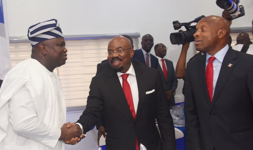 L-R: Lagos State Governor, Mr. Akinwunmi Ambode, with Chairman of the Occasion, Mr. Jim Ovia and Group Managing Director, Zenith Bank Plc., Mr. Peter Amangbo during a Special #GivingTuesday organized by the Committee Encouraging Corporate Philanthropy (CECP-Nigeria) to mark the Governor’s 53rd birthday, at the Banquet Hall, Lagos House, Ikeja, on Tuesday, June14, 2016.