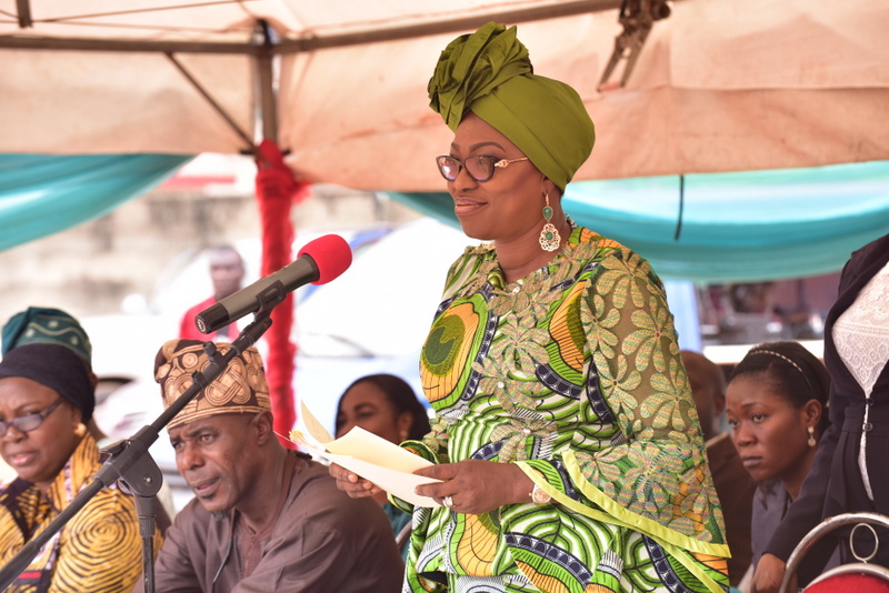 Wife of the Governor of Lagos State, Mrs Bolanle giving her official address during the 2016 Tree Planting Exercise at Ikosi Snr. Secondary School, Ketu.