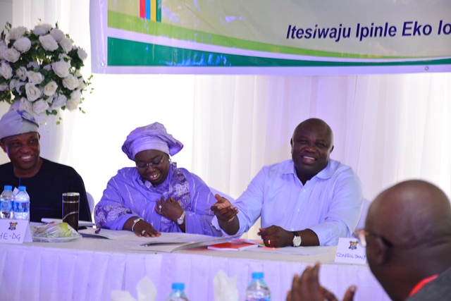 R-L: Lagos State Governor, Mr. Akinwunmi Ambode; Deputy Governor, Dr. (Mrs.) Oluranti Adebule and Secretary to the State Government, Mr. Tunji Bello during the State Executive Council and Body of Permanent Secretaries Retreat, with the theme Reflect, Reappraise, Restrategise…Raising the Bar of Governance at the V.I.P Chalet, Badagry, Lagos on Friday, July 22, 2016.