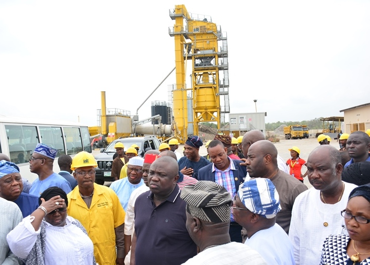  L-R: Lagos State Governor, Mr. Akinwunmi Ambode (3rd left), with Deputy Governor, Dr. (Mrs.) Oluranti Adebule (left) and other members of the State Executive Council during his inspection of the Badagry Asphalt Plant, Topo, on Wednesday, July 13, 2016.