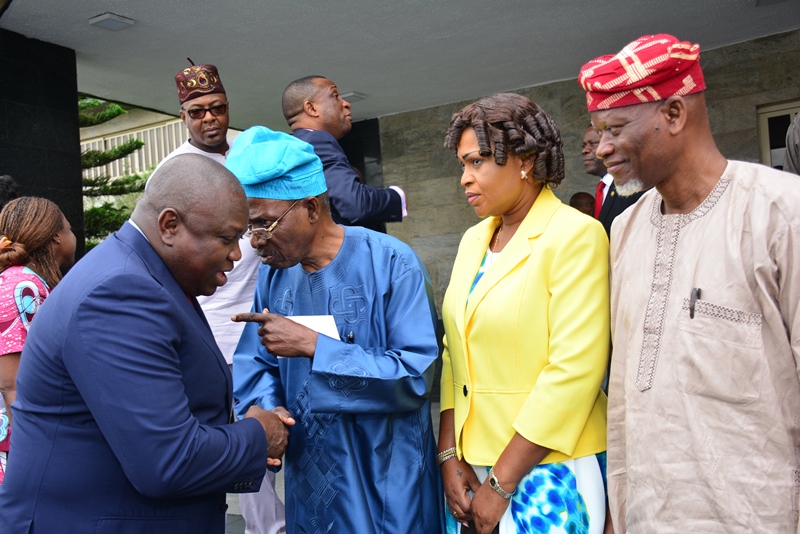 Lagos State Governor, Mr. Akinwunmi Ambode; with Representative of Victoria Island/Ikoyi Residents Associations (VIIRA), Dr. Ishola Salami; Sole Administrator, Oniru/Victoria Island LCDA, Princess Aderemi Adebowale and another representative of VIIRA, Alhaji Abdul-Lateef Muse during the inauguration of a Committee on Clean-up of Victoria Island/Ikoyi/Lekki Areas at the Lagos House, Ikeja, on Tuesday, August 30, 2016