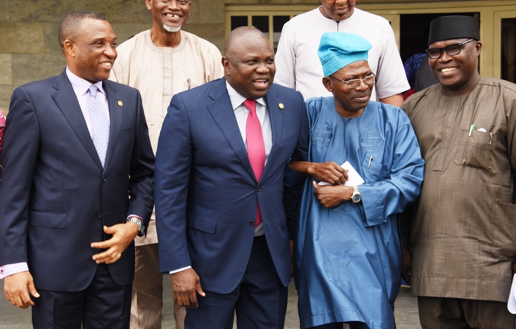 Lagos State Governor, Mr. Akinwunmi Ambode (2nd left); Secretary to the State Government, Mr. Tunji Bello; Representative of Victoria Island/Ikoyi Residents Associations (VIIRA), Dr. Ishola Salami and Sole Administrator, Ikoyi/Obalende LCDA, Mr. Goke Ona-Olawale during the inauguration of a Committee on Clean-up of Victoria Island/Ikoyi/Lekki Areas at the Lagos House, Ikeja, on Tuesday, August 30, 2016.