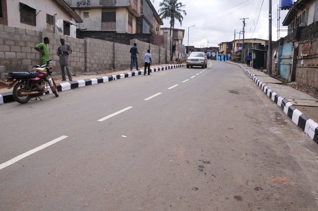 This is Odebiyi/Dosumu Street, Ifako Ijaiye Local Government. The new road is 595m long and 7.5m wide. 