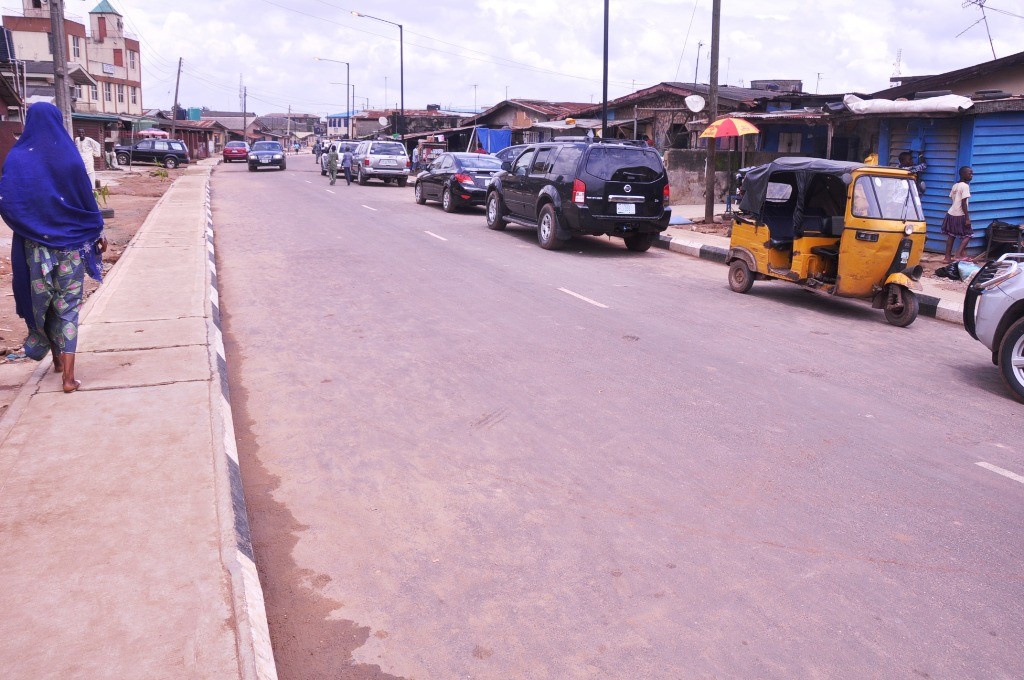 This is Fashola Street, Orile-Agege Local Council Development Area. The new road is 435m long and 7.5m wide. 