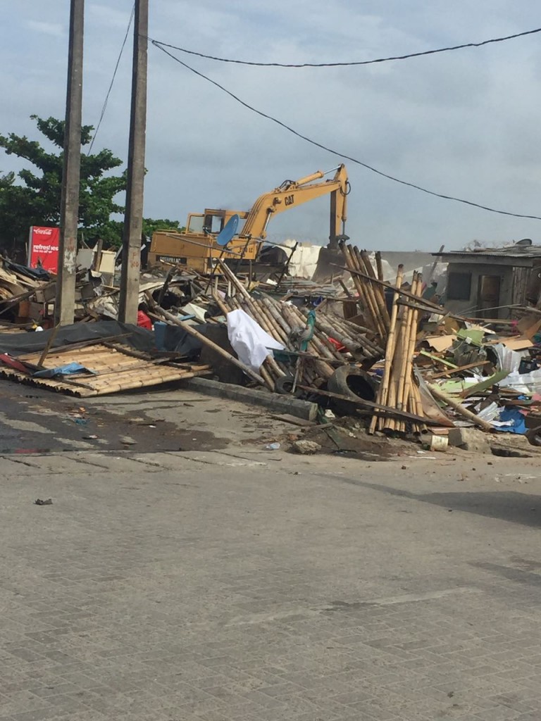 Cleaning of Water Corporation Drive, Victoria Island, being cleared of illegal structures and shanties by Officials of the Lagos State Task Force and the State Waste Management Authority (LAWMA), on Saturday, September 24, 2016