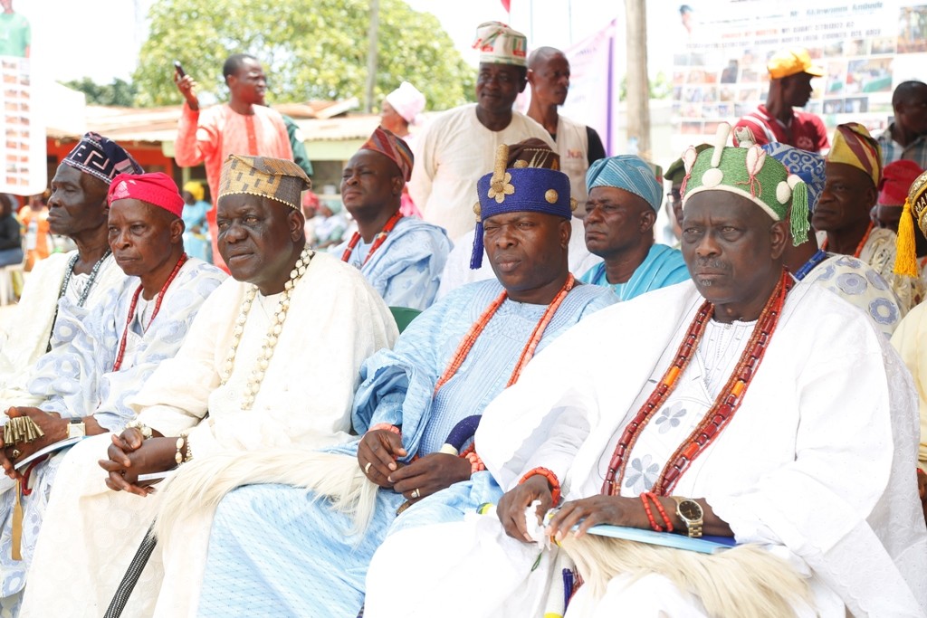 Cross section of members of the State Executive Council, Traditional Rulers and Community Chieftains at the Flag-Off of the Formal Commissioning of the 114 Road across the Local Governments in the State, on Saturday, September 17, 2016.