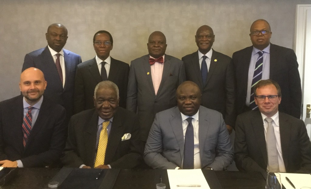 L-R: Lagos State Governor, Mr. Akinwunmi Ambode (2nd right), with Country Manager, APM Terminals, Mr. David Skov; Chairman, APM Terminal, Apapa, Chief Ernest Shonekan; Head of Africa, APM Terminal, Mr. Peter Volkjaer Jorgensen during the Lagos State Government meeting with representatives of APM Terminals in London, on Thursday, October 6, 2016. (Back row) With them are Mr. Koye Edu; Chairman, Supreme Offshore Limited, Mr. Chidi Ofong; Commissioner for Commerce, Industry & Cooperatives, Mr. Rotimi Ogunleye; Permanent Secretary, Office of Overseas Affairs & Investments (Lagos Global), Mr. Olajide Bashorun and Country Senior Partner, PricewaterhouseCoopers (PwC) Nigeria, Mr. Uyi Akpata.