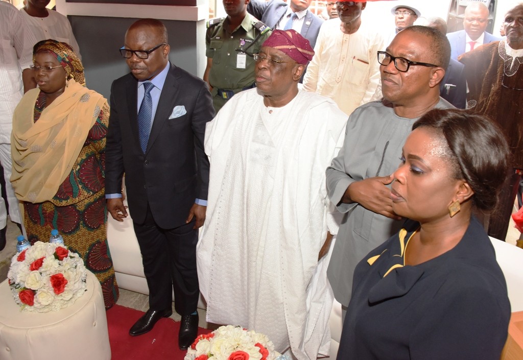 Representative of Lagos State Governor & Deputy Governor, Dr. (Mrs.) Oluranti Adebule; former Governor of Delta State & Chairman of the Occasion, Dr. Emmanuel Uduaghan; former Governor of Ogun State, Aremo Olusegun Osoba; former Governor of Anambra State, Mr. Peter Obi and President, Nigerian Guild of Editors (NGE), Funke Egbemode during the commissioning of the Nigerian Guild of Editors’ House at 24, Mojidi Street, Ikeja, Lagos, on Thursday, October 6, 2016. 