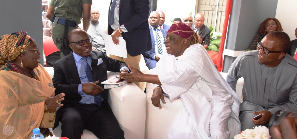 Representative of Lagos State Governor & Deputy Governor, Dr. (Mrs.) Oluranti Adebule; former Governor of Delta State & Chairman of the Occasion, Dr. Emmanuel Uduaghan; former Governor of Ogun State, Aremo Olusegun Osoba and former Governor of Anambra State, Mr. Peter Obi during the commissioning of the Nigerian Guild of Editors’ House at 24, Mojidi Street, Ikeja, Lagos, on Thursday, October 6, 2016.