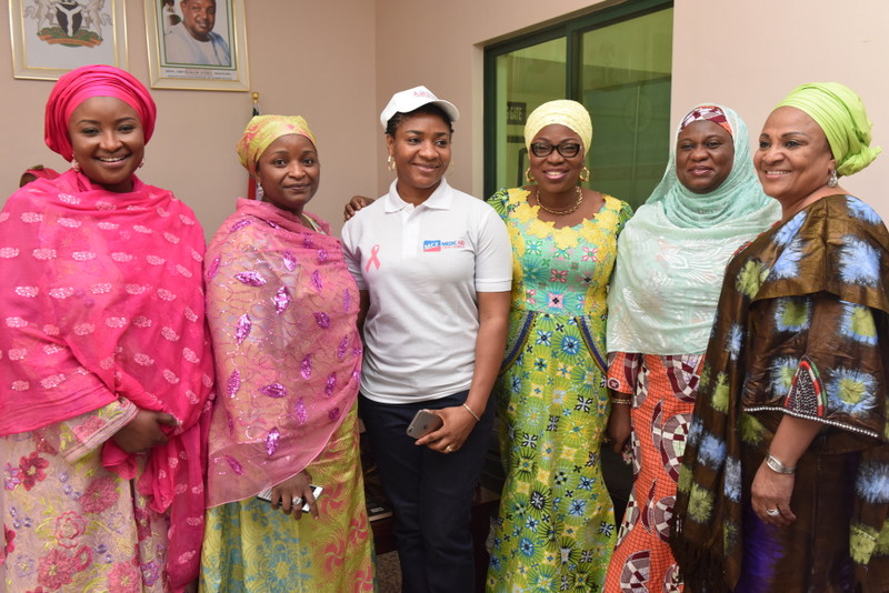 Wife of Lagos State Governor, Mrs. Bolanle Ambode (3rd right); wife of the governor of Kebbi State and founder, Medicaid Cancer Foundation, Dr. Zainab Atiku Bagudu (left); wife of the Governor of Niger State, Hajiya Amina Bello (2nd right); wife of the Governor of Oyo State, Mrs. Florence Ajimobi (right); wife of the Governor of Cross River State, Dr. Linda Ayade (3rd left); and wife of the Governor of Zamfara State, Hajiya Hadiza Abdulaziz Yari (2nd left), during the 2016 Kebbi Cancer Awareness Week, organized by Medicaid Cancer Foundation, a pet project of the wife of the Governor, at Birni-Kebbi, Kebbi State, on Friday, 6th October, 2016.
