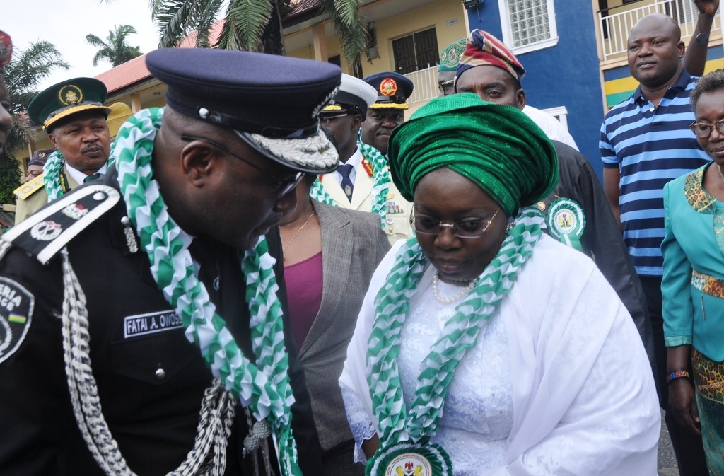 Representative of Lagos State Governor & Deputy Governor, Dr. (Mrs.) Oluranti Adebule (right), with Commissioner of Police, Mr. Fatai Owoseni during the 56th Independence Day Parade at the Police College Ground, Ikeja, Lagos, on Saturday, October 01, 2016.