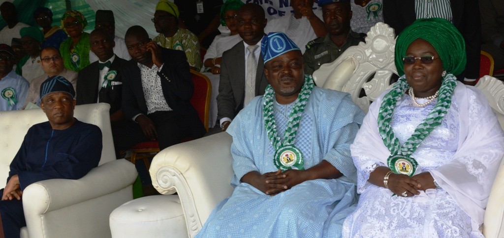 R-L: Representative of Lagos State Governor & Deputy Governor, Dr. (Mrs.) Oluranti Adebule; Speaker, Lagos State House of Assembly, Rt. Hon. Mudashiru Obasa and Secretary to the State Government, Mr. Tunji Bello during the 56th Independence Day Parade at the Police College Ground, Ikeja, Lagos, on Saturday, October 01, 2016.