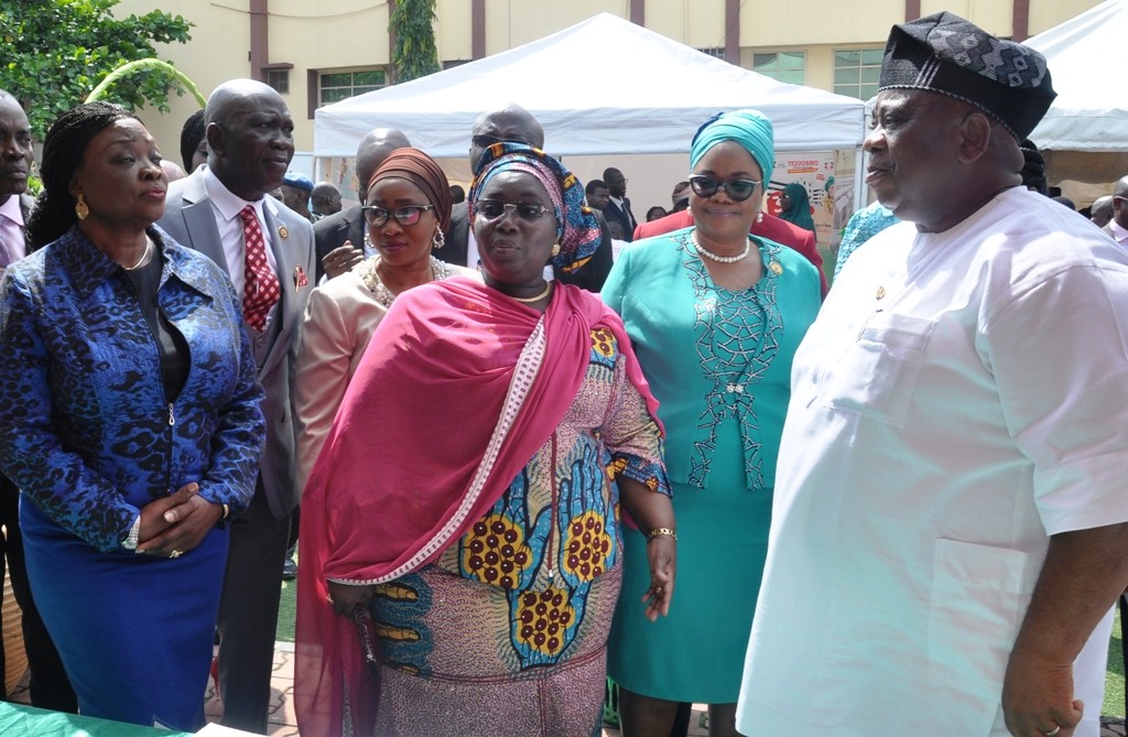 Lagos State Deputy Governor, Dr. (Mrs.) Oluranti Adebule (2nd left), Commissioner for the Environment, Dr. Babatunde Adejare (right); his counterpart for Women Affairs & Poverty Alleviation (WAPA), Hon. Lola Akande (left) during the 2016 World Habitat Day with the theme Housing at the Centre, at the Adeyemi Bero Auditorium, the Secretariat, Alausa, Ikeja, on Monday, October 10, 2016. With them are Commissioner for Physical Planning & Urban Development, Tpl. Wasiu Anifowose (left behind); his counterpart for Youth and Social Development, Pharm. (Mrs.) Uzamat Akinbile-Yusuf (2nd left behind) and Special Adviser to the Governor on Housing, Mrs. Aramide Giwanson.