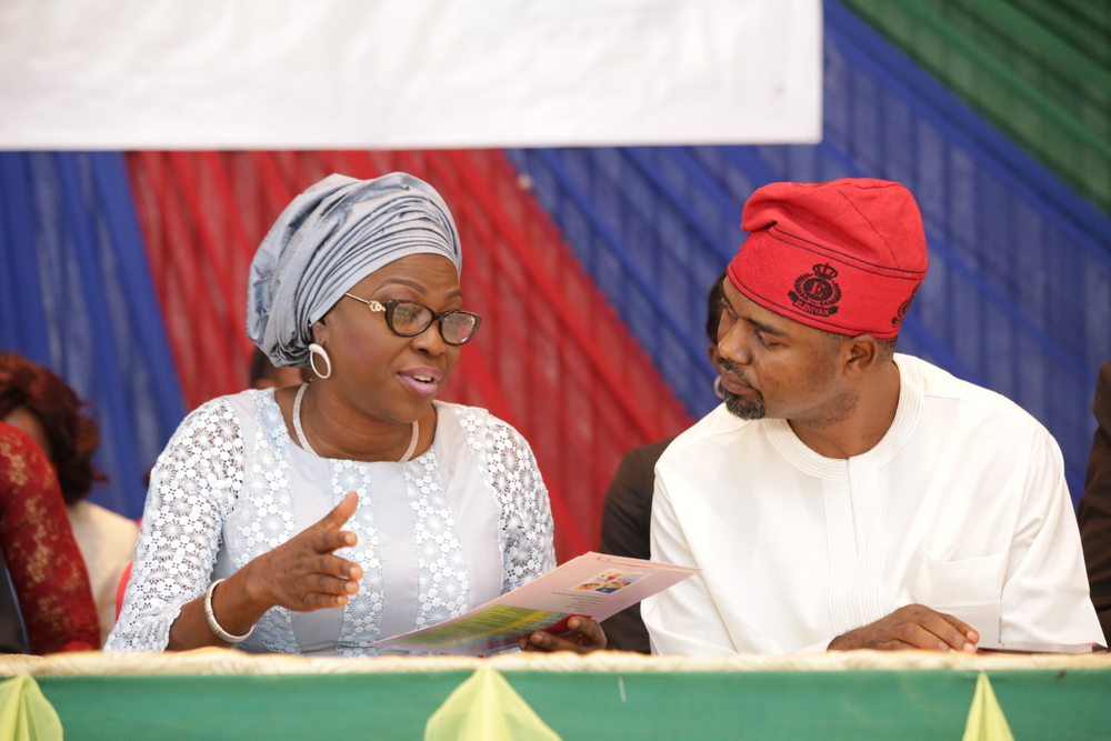 Wife of the Governor of Lagos State, Mrs. Bolanle Ambode (L); and Chairman, House Committee on Health, Hon. Segun Olulade (r), during the Town Hall Meeting on Maternal & Child Mortality Reduction, at Ikorodu, on Thursday, 10th November, 2016