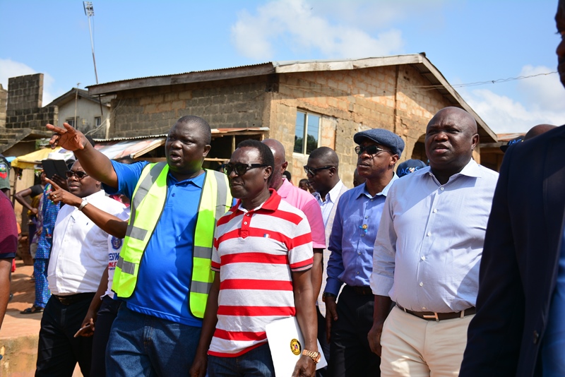 R-L: Lagos State Governor, Mr. Akinwunmi Ambode; Special Adviser/ C.E.O, Lagos State Public Works Corporation (LSPWC), Engr. Ayotunde Sodeinde and Chairman, Laralek Ultimate Construction Limited, Mr. Lekan Adebiyi during the Governor’s inspection of the ongoing construction of Church Road, Agbelekale; Giwa Street and Aboru-Abesan Link Road in Agbado Oke-Odo LCDA, on Thursday, November 3, 2016.