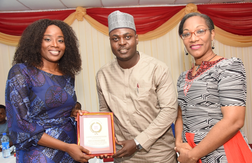 Representative of Special Adviser to the Governor on Lagos Global, Mrs. Tola Odeyemi; Founder, Project Build A Toilet Entreprise, Mr. Dhikrullah Gbolahan Agberemi and the Administrator, La Roche Leadership Foundation, Mrs. Marina Osoba during the Foundation’s Service recognition award to Chosen Youth Class of 2016 at General Hospital Road, Gbagada, Lagos, on Saturday, November 26, 2016