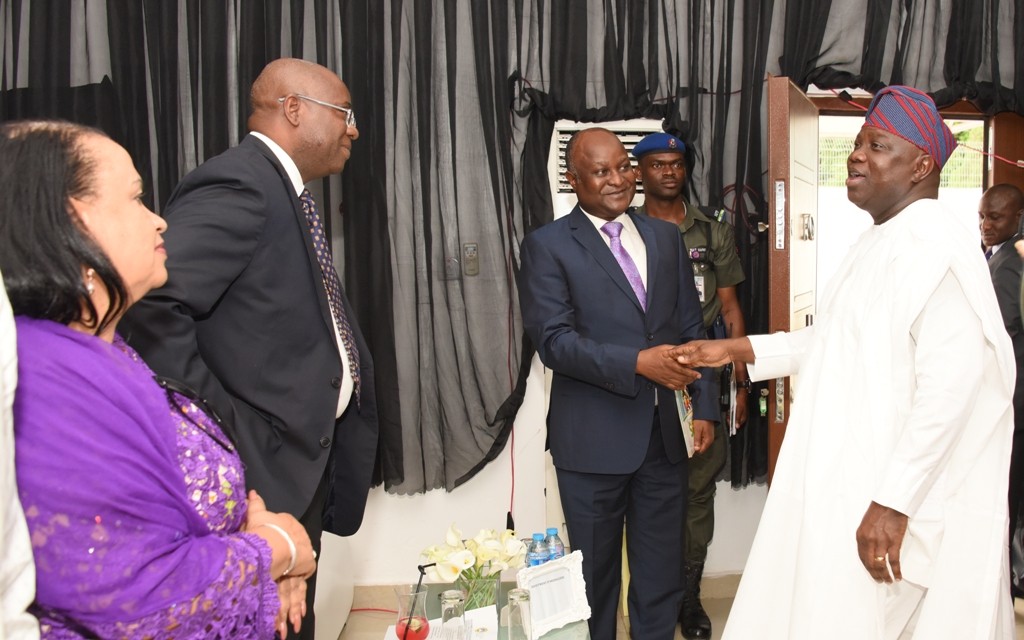 Lagos State Governor, Mr. Akinwunmi Ambode, with former Deputy Governor, Central Bank of Nigeria (CBN), Mr. Tunde Lemo;Chairman, West Africa, Rendeavour, Mr. Rotimi Oyekanmi and former Secretary to the State Government, Princess Aderenle Ognsanya during the Launching of the maiden edition of an Educative TV series: Lagos Global on TV at the Banquet Hall, Lagos House, Ikeja, on Thursday, November 3, 2016.