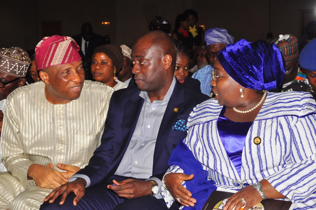 Representative of Lagos State Governor & Deputy Governor, Dr. (Mrs.) Oluranti Adebule; Executive Secretary /CEO, Lagos State Security Trust Fund (LSSTF), Dr. Abdurrazaq Balogun and Secretary to the State Government, Mr. Tunji Bello during the 10th Security Town Hall meeting with the Governor at the Civic Centre, Ozumba Mbadiwe Road, Victoria Island, Lagos, on Tuesday, December 13, 2016.