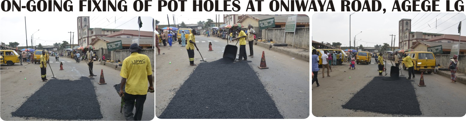 ON-GOING FIXING OF POT HOLES AT ONIWAYA ROAD, AGEGE LG