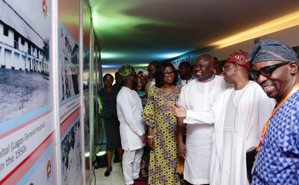 Wife of Lagos State Governor, Mrs. Bolanle Ambode, her husband, Governor Akinwunmi Ambode; Minister of Information & Culture, Alhaji Lai Mohammed and Director General, Lagos State Records and Archive Bureau, Mr. Abiodun Onayele during the Opening of the Rasheed Gbadamosi Art Exhibition as part of activities to celebrate Lagos@50 at the Eko Hotel & Suites, Victoria Island, Lagos, on Friday, January 27, 2017