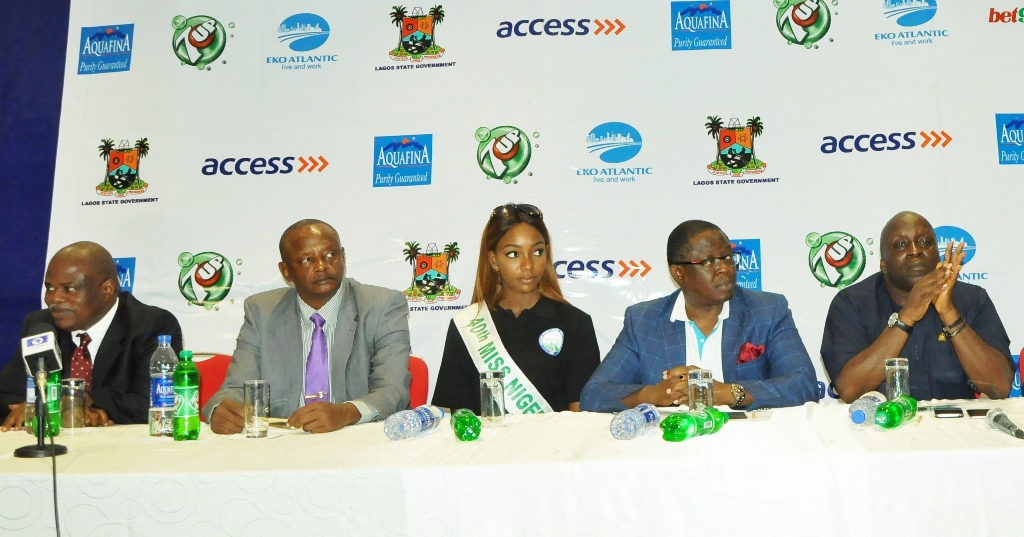 President, Athletics Federation of Nigeria (AFN), Chief Solomon Ogba; Technical Director, International Association of Althletics Federation (IAAF), Engr. Ahamed Ibrahim; Current & 40th Miss Nigeria, Miss Chioma Obiadi; Executive Director, Access Bank/Head of Organising Committee, Mr. Victor Etuokwu and Special Adviser/Chairman, Lagos State Sports Commission, Mr. Deji Tinubu during a press conference on the Lagos City Marathon at the Eko Hotels & Suites, Victoria Island, Lagos, on Friday, February 10, 2017.