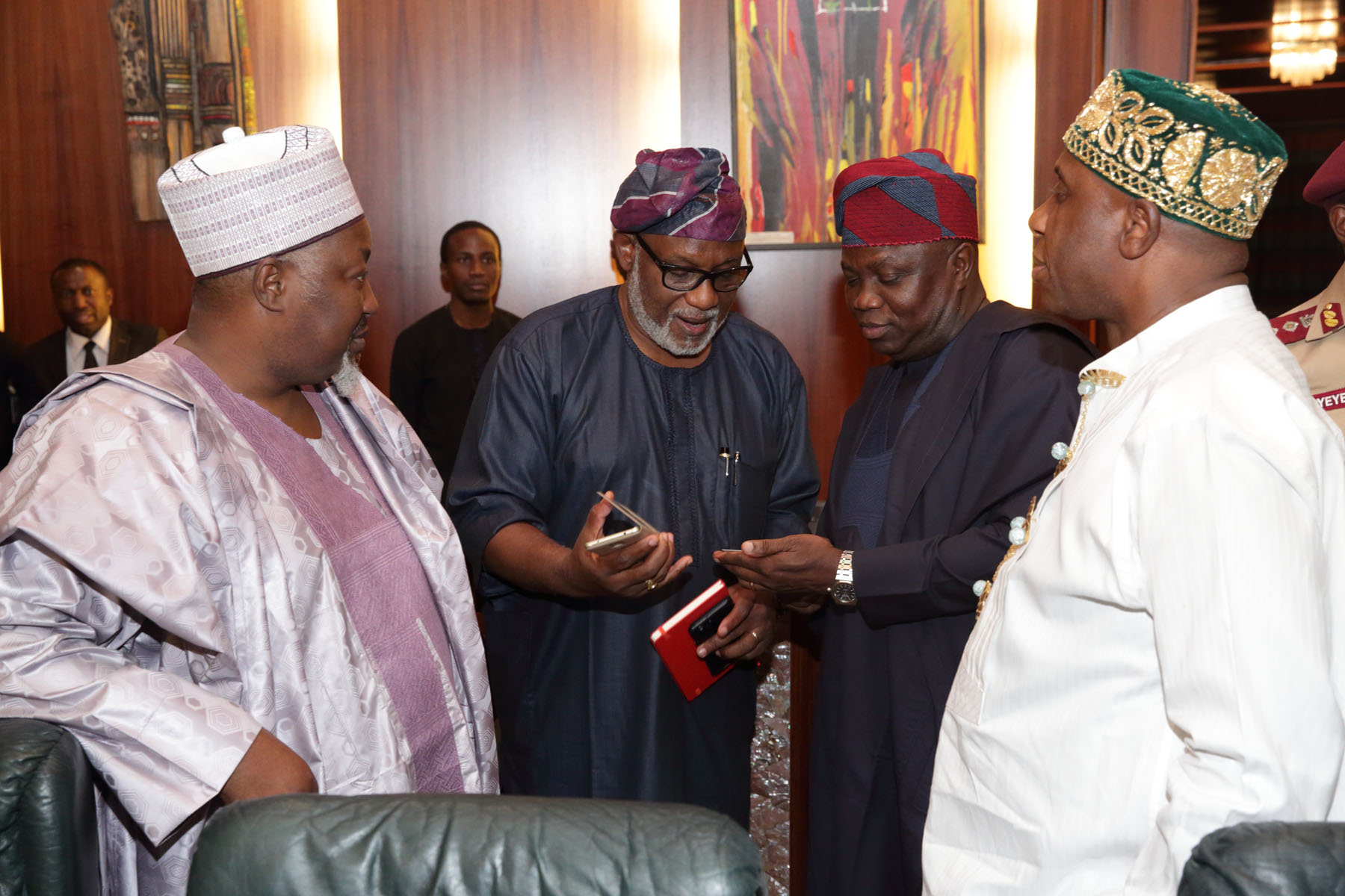 Lagos State Governor, Mr. Akinwunmi Ambode (2nd right), with Minister of Transportation, Mr. Rotimi Amaechi (right); Ondo State Governor-elect, Mr. Rotimi Akeredolu (2nd left) and Jigawa State Governor, Alhaji Badaru Abubakar (left) during the National Economic Council meeting at the Council Chamber, State House, Abuja, on Thursday, February 16, 2017.