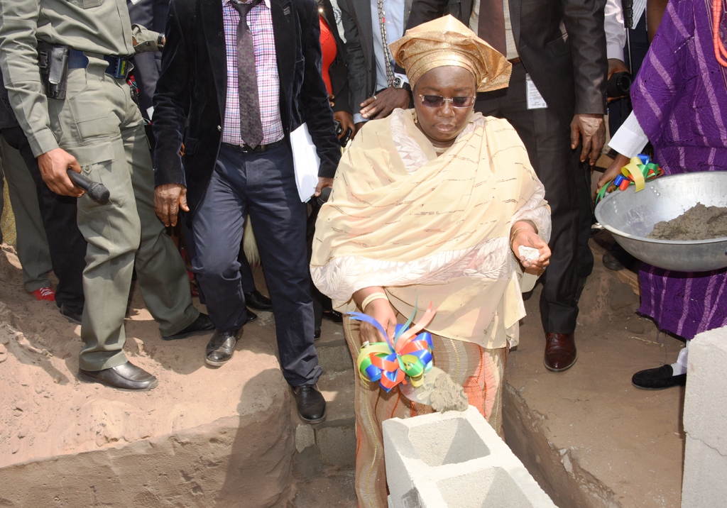 Representative of Lagos State Governor and Deputy Governor, Dr. (Mrs) Oluranti Adebule, performing the foundation laying for the proposed Ultra Modern School Building during the ceremony at Ojo, on Thursday, February 2, 2017