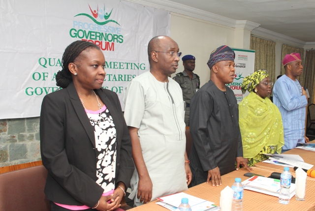 nternational Finance Corporation (IFC) Country Manager , Nigeria, Mrs Eme Essien Lore (1st Left),Director General, Progressive Governors’ Forum, Salihu Lukman (2nd Left), Representative of Ogun State Governor and SSG, Mr Taiwo Adeoluwa (middle), Representative of Lagos State Governor and Deputy Governor, Dr (Mrs) Oluranti Adebule(2nd Right and Secretary to Lagos State Government, Mr Tunji Bello (1st right)  during the Inaugural quarterly meeting of All Progressives Congress (APC) Secretaries to State Governments with the theme: "Setting Strategic Implementation Framework for Social Development’’,  in Alausa, Ikeja Lagos on Thursday, March 16, 2017
