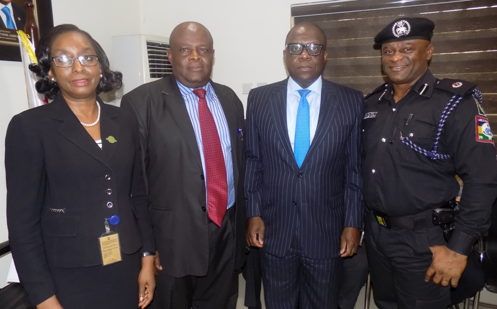  Lagos State Solicitor General/Permanent Secretary, Ministry of Justice, Mrs Olufunmi Odunlami; Representative of Commissioner of Police & DC CID Panti, DCP Bolaji Salami; Attorney General & Commissioner for Justice, Mr. Adeniji Kazeem and Commander, Rapid Response Squad (RRS), ACP Tunji Disu during the handing over of 750, 000 criminal suspect forms to the State Police Command at the Conference Room, Ministry of Justice, the Secretariat, Alausa, Ikeja, on Monday, March 20, 2017.