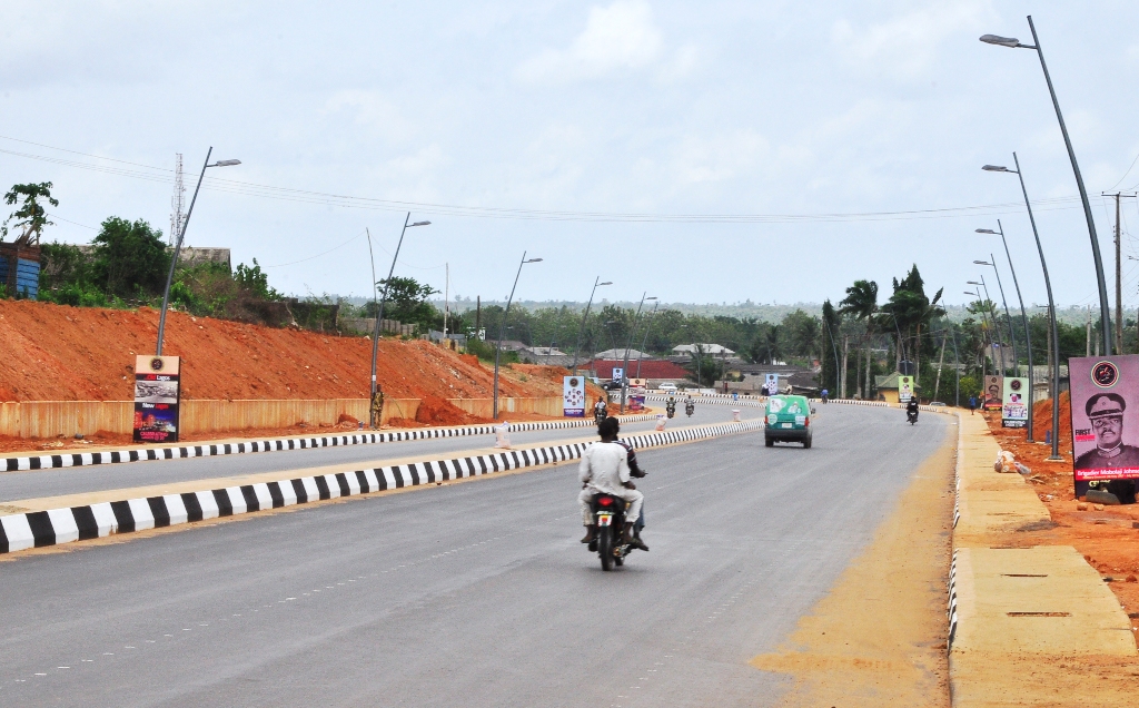 Newly constructed Epe-Itokin Road, Epe with walkway, street light and drainage system built by the Lagos State Government.
