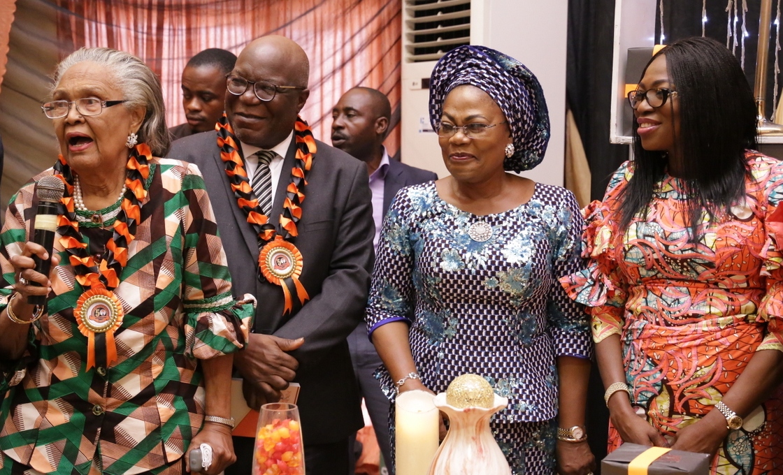 Wife of Lagos State Governor, Mrs. Bolanle Ambode; Deputy Governor of Osun State, Chief (Mrs) Grace Titi-laoye Tomori; former UNILAG Vice Chancellor, Prof. Ibidapo Obe and Prof. Grace Alele-Williams during the Book Launch/Public Presentation of the book “50 Years of Caring & Imparting”, to mark the Society’s Golden Jubilee, at the ULWS School Hall, UNILAG, Lagos, on Tuesday, April 4, 2017.